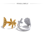 18K Gold Plated Ocean Style Stainless Steel Metal Shell Starfish Adjustable Summer Charm Ring