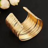 New Fashion Women's Multilayer Metal Wires Strings Wide Arm Cuff  Bracelet Bangle For Women