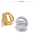 18K Gold Plated Stylish Unique Design Stainless Steel Metal Geometric Unusual Ring