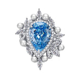 Vintage Pearl Sea Blue / Orange Colour Treasure Ring Hand Designed AAAAA High Carbon Diamond Pear Drop  Big Ring