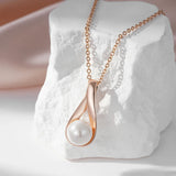 Trendy Glossy Filled Rose Gold of 14-Karat Purity Pearl Drop Necklace For Women -  Luxury Party Jewellery