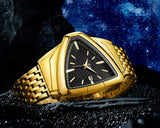 New Men's Watches Triangle Design Personality Top Brand Luxury Fashion Stainless Steel Golden Quartz Wristwatch
