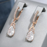 14 Karat Gold Filled Shiny White Zircon Diamonds Long Drop Luxury Fashion Earrings