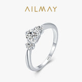 Romantic Heart Clear AAAA Lab Created Diamond Genuine 925 Sterling Silver Ring