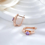 Latest Fashion Smooth Geometric Filled 14K Rose Gold Purple AAA Crystals Drop Earrings - Trendy Party Jewellery