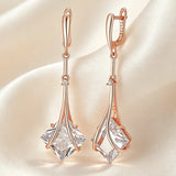 14 Karat Gold Filled Square White AAA Zircon Crystal Dangle Earrings Vintage Jewellery