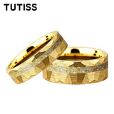 6/8mm Hammered Offset Groove Inlaid Moonstone Gold Foil Tungsten Carbide Rings