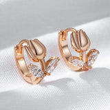 14 Karat Filled Gold Tulip Design Shiny AAAl Zircon Diamonds Huggie Earrings For Women