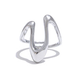 18K Gold Plated Stainless Steel Metal U Shape Fashion Minimalist Adjustable Ring