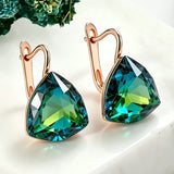 14 Karat Gold Filled Unique Gradient Big Green Zircon Crystal Luxury Dangle Earrings