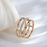 Amazing 14K Rolled Gold Geometry AAA Zircon Diamonds Glossy Ring Trendy Jewellery