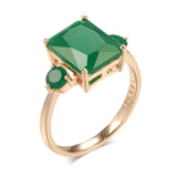 14K Gold Filled Square Big Dark Green AAA Zircon Crystal Vintage Opal Ethnic Fine Rings