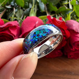 Domed Polished Bright Opal 8mm Men Women Tungsten Engagement Wedding Rings