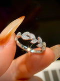 Fashion Leaf Design VVS1 D Colour Moissanite Ring for Women's Fine Jewellery