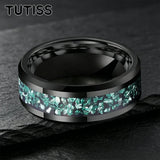 Green Crushed Crystal Inlay 6mm 8mm Gold Tungsten Carbide Rings for Men Women