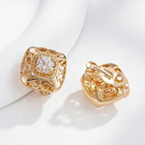 Elegant Fashion 14K Rolled Rose Gold Rhombic Clip, White AAA Zircon Diamonds Earrings, Unique Daily Party Jewellery