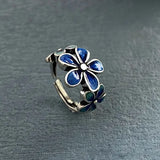 Cloisonne Handmade Enamel Flower Ethnic Style Blue Fashionable Creative Rings