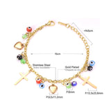 Blue Evil Eye CZ Charm Bracelets - Gold Colour Stainless Steel Drop Water Double Layer Cuban Link Jewellery - The Jewellery Supermarket