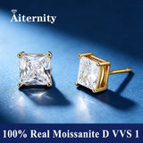 Princess Cut Moissanite Diamonds Stud Earrings with GRA Certificate, Silver Jewellery