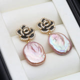 Natural Real Big Baroque White Pearl Pearl AAA Zircon Diamonds Silver Earrings