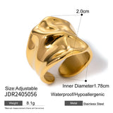 18K Gold Plated Irregular Hammered Texture Wide Opening Stainless Steel Ring Charm Jewellery