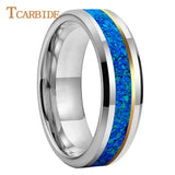 Blue Opal Gold Foil Inlay Domed Polished 6/8mm Tungsten Men Women Wedding Rings