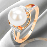 Two Tone Elegant White Pearl 14 Karat Rolled Gold Ring Unique Bride Jewellery