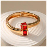 New High-end Exquisite Double Square Shape Cuff Bracelet Crystal Statement Bangle Fashion Jewellery for Women - The Jewellery Supermarket