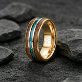 Inlaid Whiskey Barrel Wood and Blue-Green Opal 6/8MM Men Women Tungsten Rings