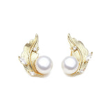 Feather Branch Real Multicolour Pearls AAA Zircon Diamonds Silver Stud Earrings