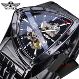 Top Brand Military Triangle Skeleton Automatic Luxury Full Stainless Steel Luminous Mens Sports Mechanical Watches