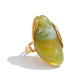 18K Gold Plated New Design Brown Green Beige Resin Geometric Stainless Steel Ring