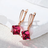 14 Karat Gold Filled Luxury Cube Design Red AAA Zircon Crystals Long Drop Earrings
