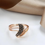 Vintage Style Unusual Geometric Filled 14K Rose Gold With Black AAA+ Zircon Fashion Elegant  Rings - Fine Jewellery