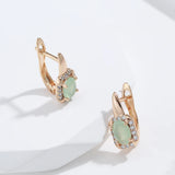 14 Karat Filled Gold New Geometric Oval Jade Green AAA Zircon Crystals Elegant Earrings