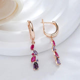 New Fashion Sparkling Dangle 14K Rolled Rose Gold Red Purple AAA Zircon Crystals Earrings - Personality  Jewellery