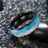 White Meteorite Block-like Turquoise Inlay 6/8MM Tungsten Rings for Men And Women