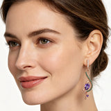 14K Gold Filled Purple AAA Zircon Crystals Unique Birdie Design Trendy Dangle Earrings