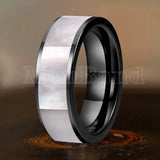 White Mother Of Pearl Shell Inlay Plane Polished Black Tungsten Ring for Men Women
