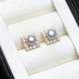 Square Design Real Multicolour Pearls AAA Zircon Diamonds Silver Stud Earrings