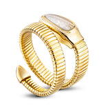 Fashion Ice Diamond Shiny Luxury Snake Bracelet Watch For Women - Elegant Ladies Gold Quartz Wristwatch