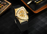 High Range Automatic Mechanical Watches Luminous Luxury Tourbillon Gold Rubber Strap Triangle Skeleton Wristwatches