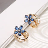 Luxury Geometric 14K Filled Rose Gold AAA Blue Zircon Crystals Flower Clip Earrings - Fashion Vintage Jewellery