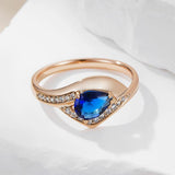 Superb Sparkling Blue AAA Zircon Crystals Filled 14K Rose Gold Luxury Rings - Vintage Party Daily Fine Jewellery