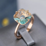14K Filled Gold Big Square Light Green AAA Zircon Crystal Fashion Rings For Women