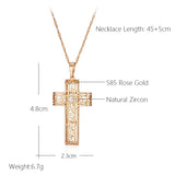 Luxury 14K Filled Rose Gold With AAA Zircon Diamonds Glossy Hollow Cross Pendant Necklace - Fashion Jewellery