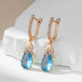 14K Gold Filled Blue Red Dark Blue AAA Zircon Crystals Long Dangle Elegant Earrings