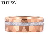 Gold Hammered Crushed White Opal Inlay 6/8mm  Wedding Tungsten Couples Rings