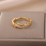 Trend AAA Zirconia Crystals Stainless Steel Gold Colour Lightning Rings For Women - Fashion Aesthetic Jewellery - The Jewellery Supermarket