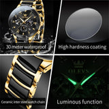 Fashion Luxury Moon Phase Chronograph New Quartz Watches for Men - Ceramic Strap Waterproof Luminous Men's Watches